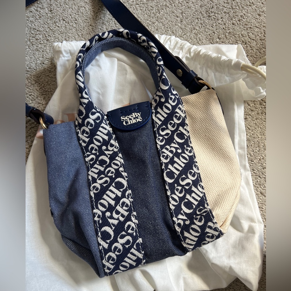 See By Chloe Denim Blue Mini Laetizia Tote Bag - Picture 5 of 13